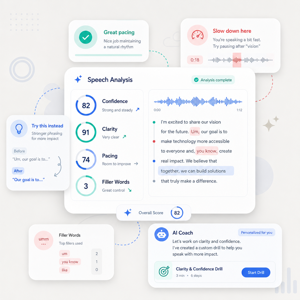 SpeechMax speech analysis and coaching screen